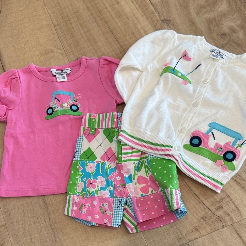 Hartstrings Pink and White Golf Set with Colorful Golf Cart Design